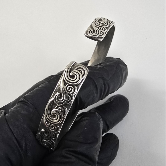 Native American Sterling Silver 925 Swirl Design Bracelet - Picture 8 of 12